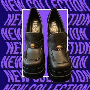 Versace pre-owned Black Platform Loafers with Gold Medusa